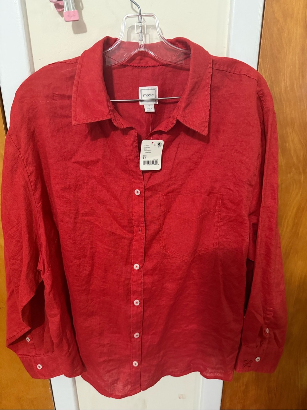 Maeve Red Button-Down Linen Shirt